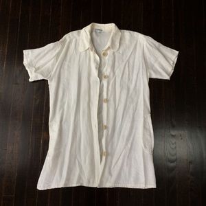 Vintage Linen Button Down Blouse with Pockets